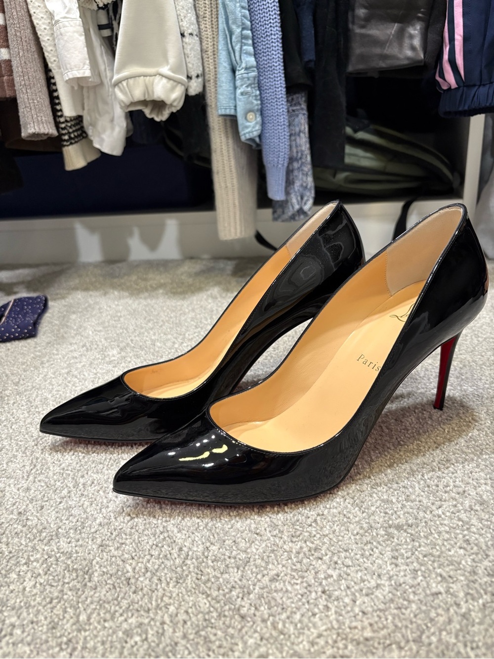 Christian Louboutin “Kate” Black Patent Pointed-Toe Stiletto Pumps 70MM